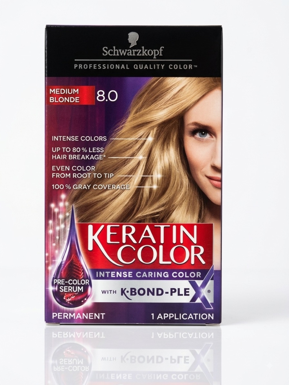 Schwarzkopf Keratin Color Permanent Hair Color – Shade 8.0 (Medium Blonde) 2 Pac